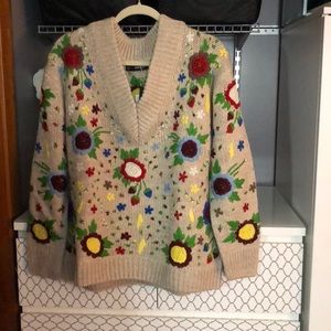 zara knit floral embroidered sweater - S